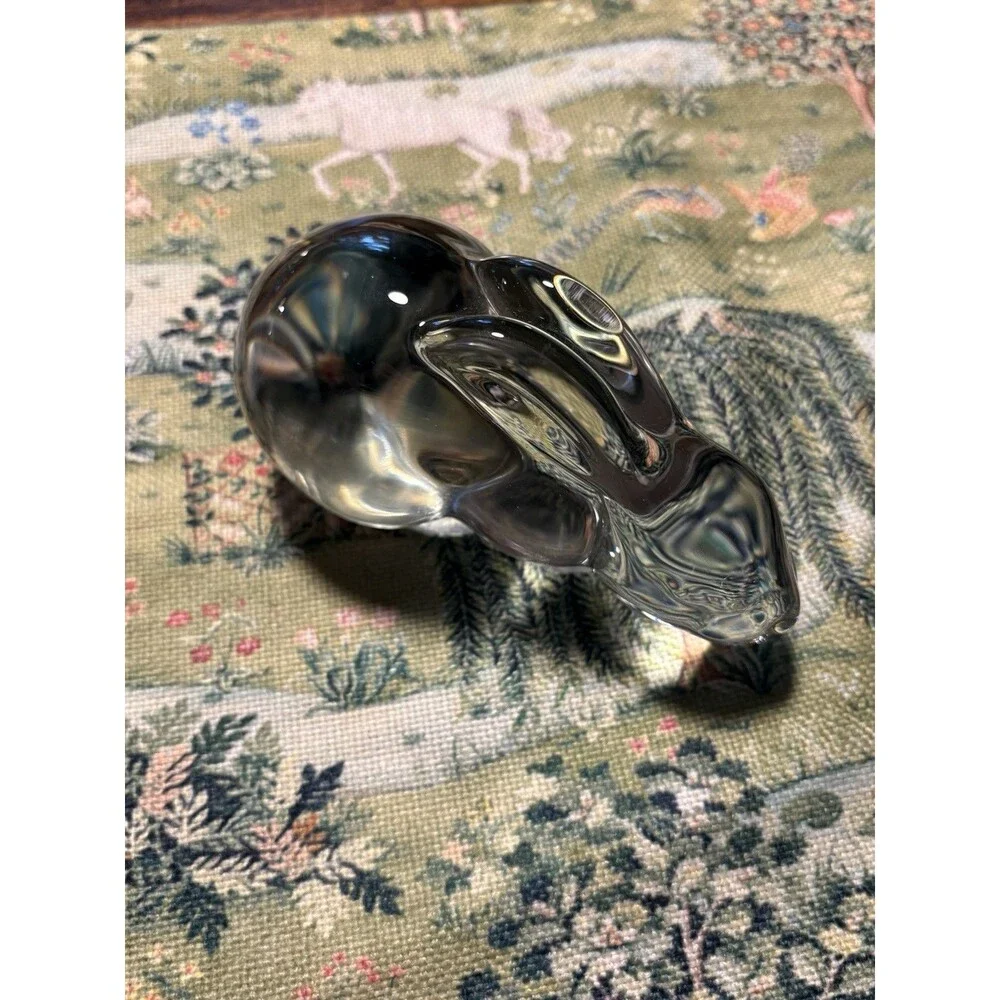 Vintage Clear Art Glass Rabbit Figurine Paperweight Solid Crystal Bunny 4 Inch